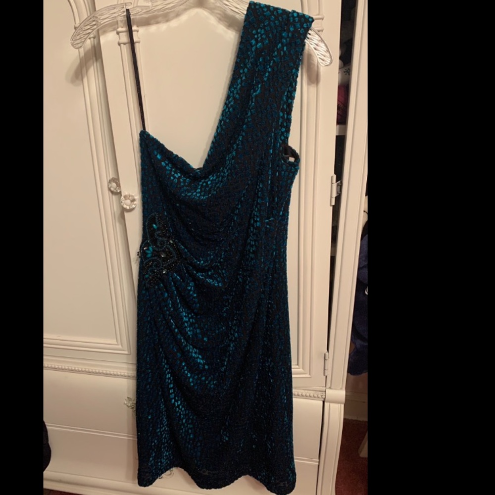 David meister teal/black dress with beads NWT